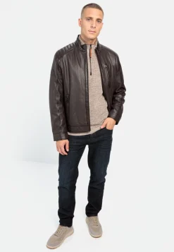 Herren Camel Active Jacken & Westen^Lederjacke mit Stehkragen