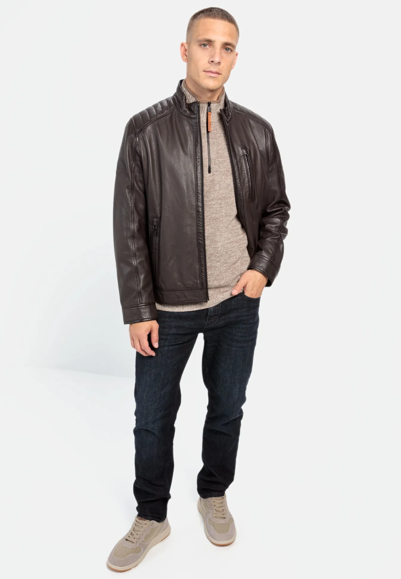 Herren Camel Active Jacken & Westen^Lederjacke mit Stehkragen