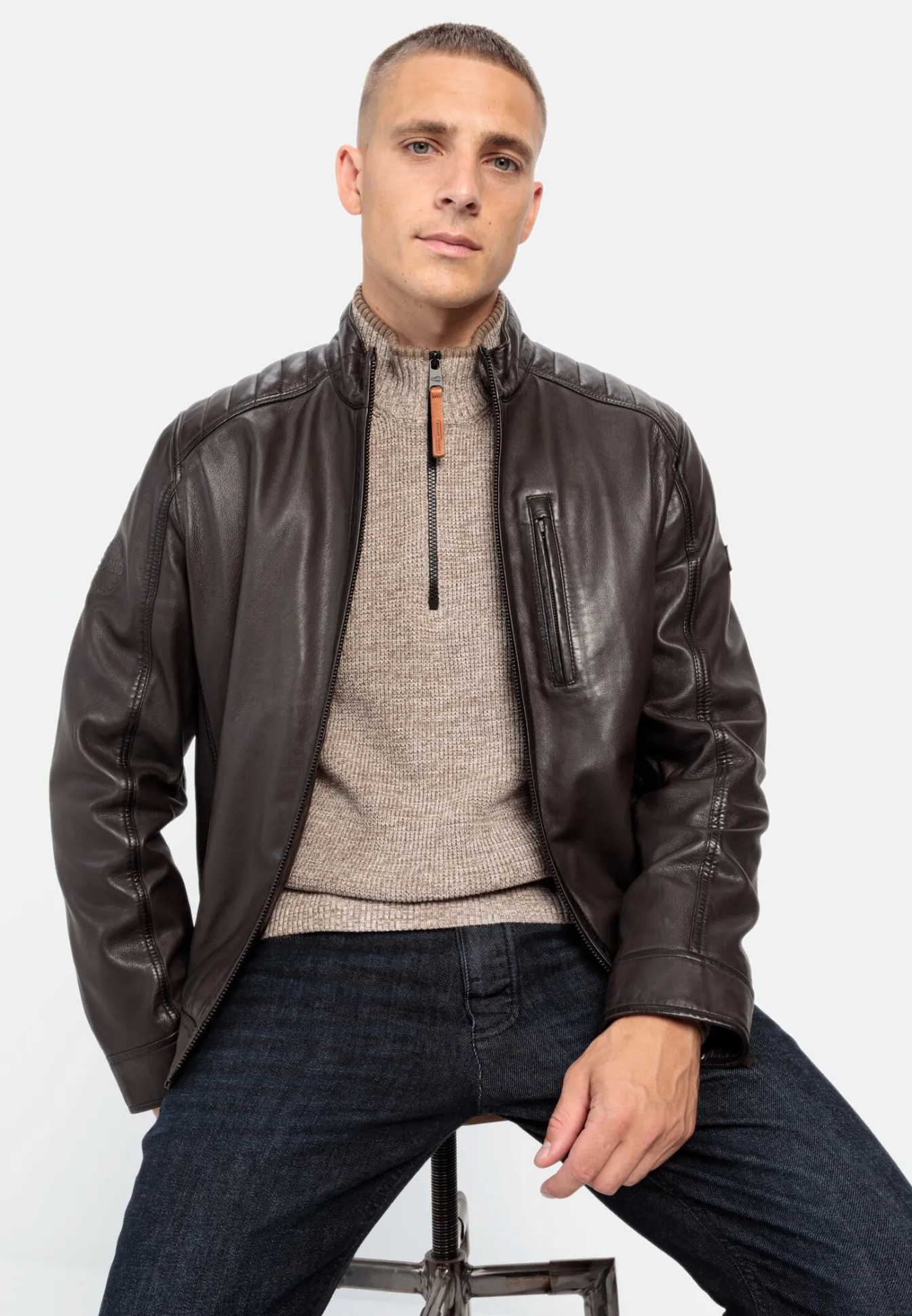 Herren Camel Active Jacken & Westen^Lederjacke mit Stehkragen