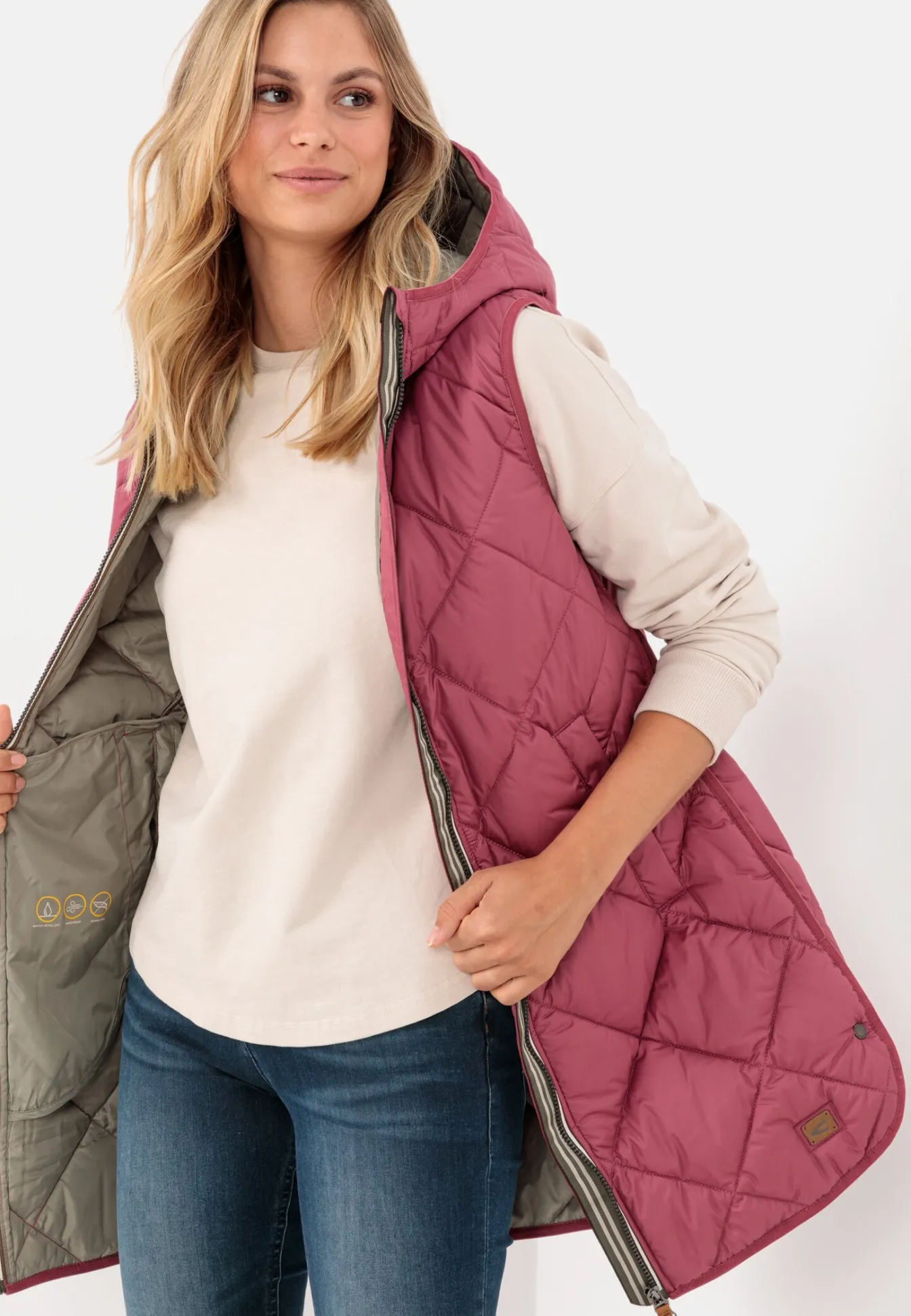 Damen Camel Active Jacken & Westen^Longweste mit Kapuze aus recyceltem Polyester