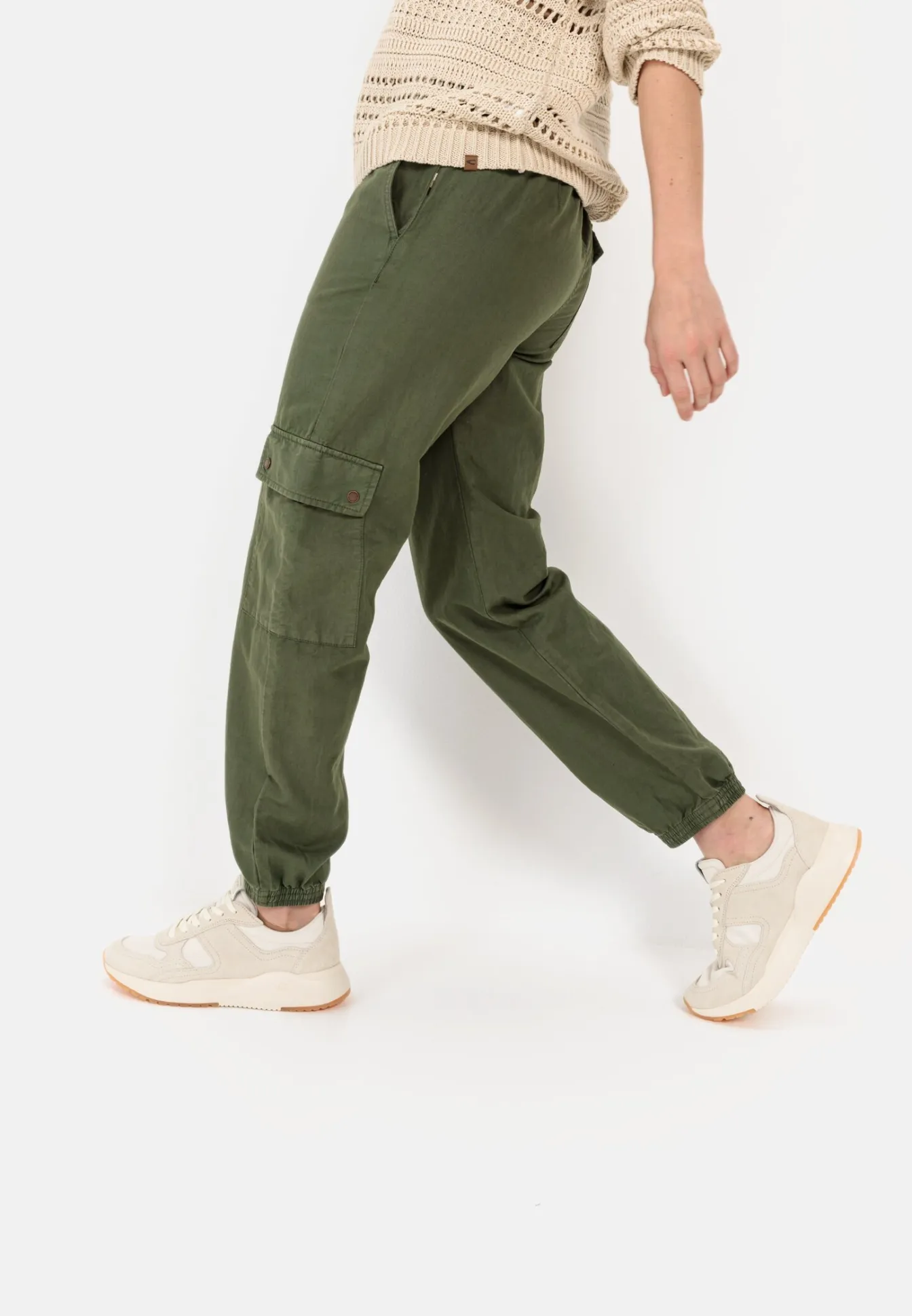 Damen Camel Active Hosen^Loose Fit Cargo aus einem Baumwoll-Leinenmix