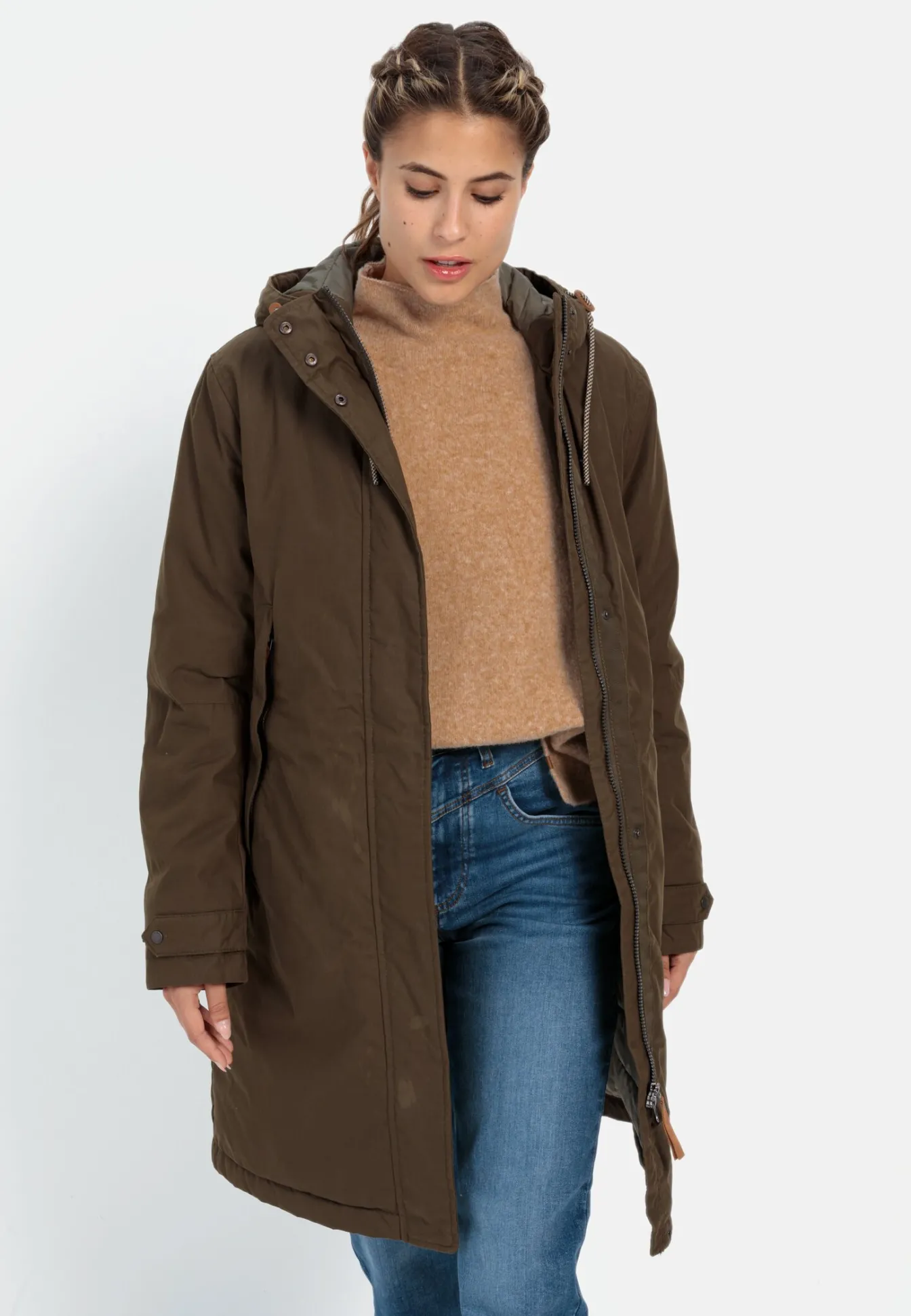 Damen Camel Active Jacken & Westen^Mantel mit fester Kapuze