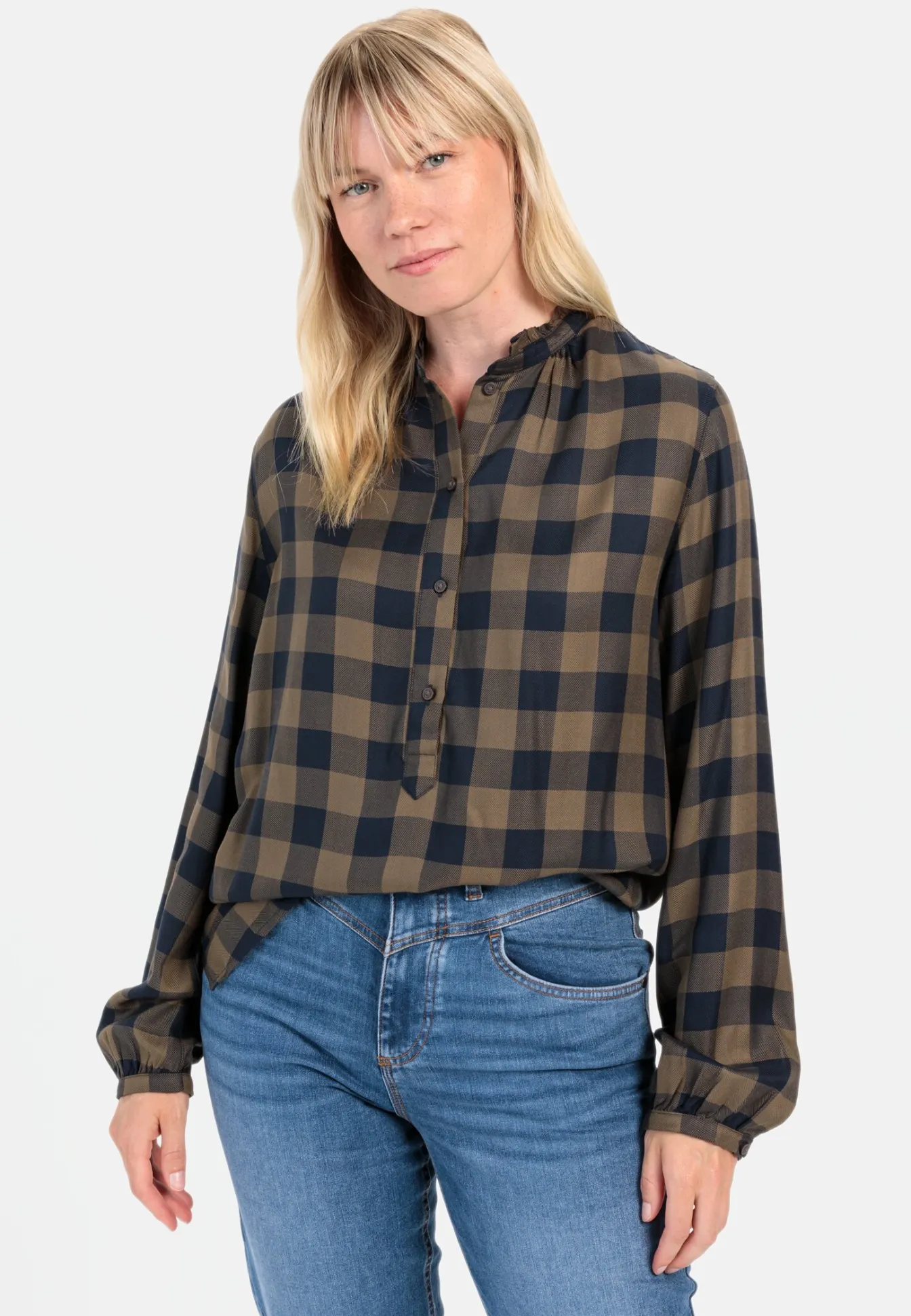Damen Camel Active Blusen^Regular Fit Karobluse aus Viskose