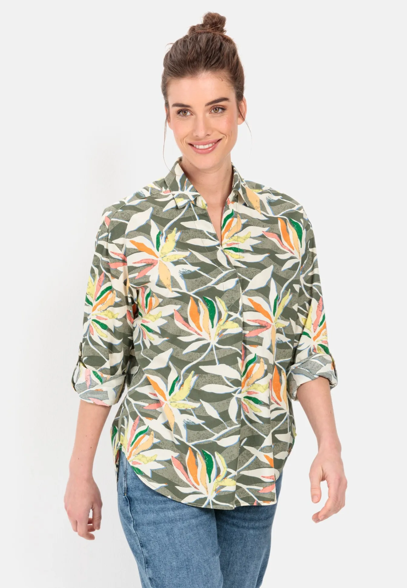 Damen Camel Active Blusen^Schlupfbluse mit Allover-Print