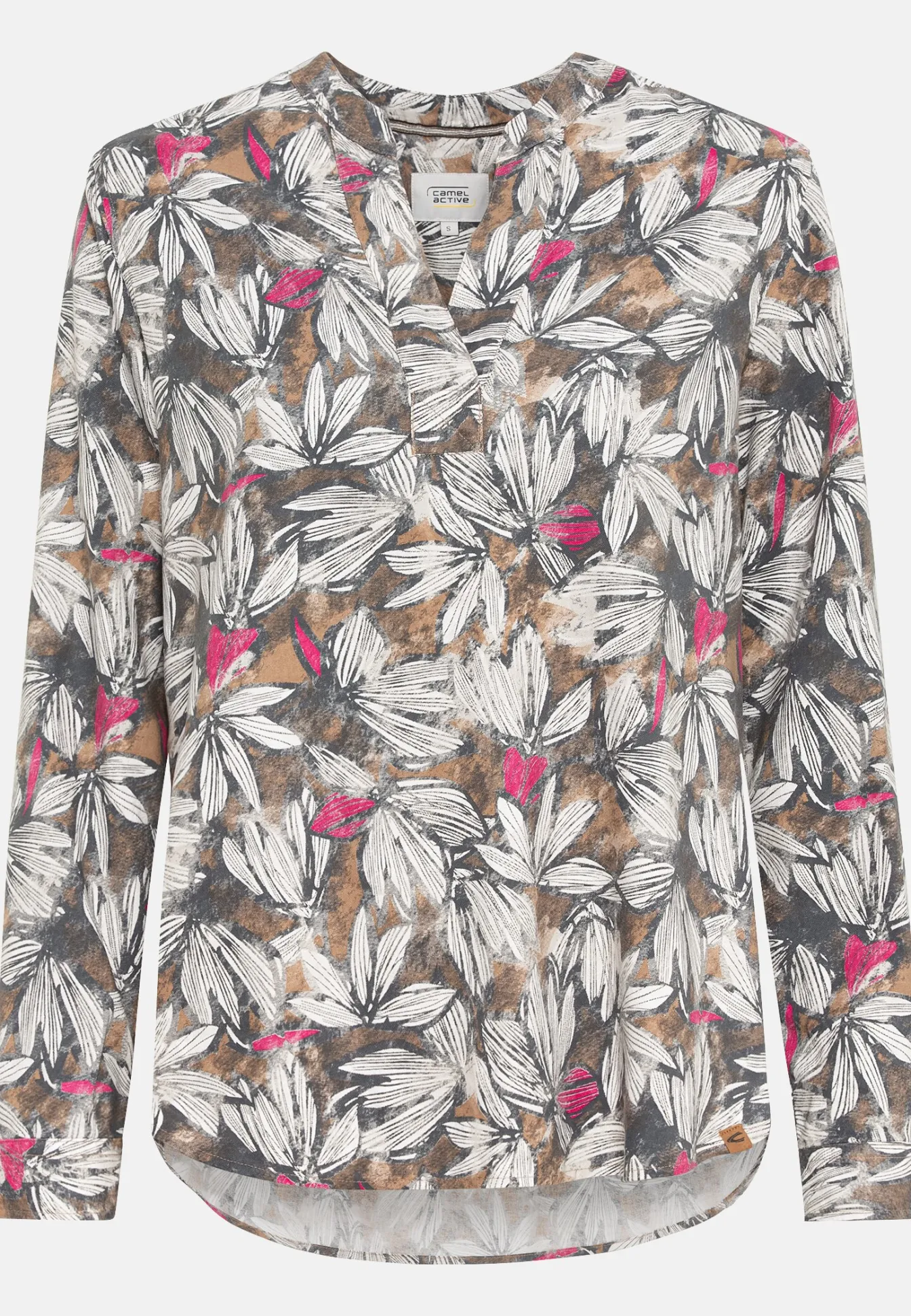 Damen Camel Active Blusen^Schlupfbluse mit floralen Allover-Print