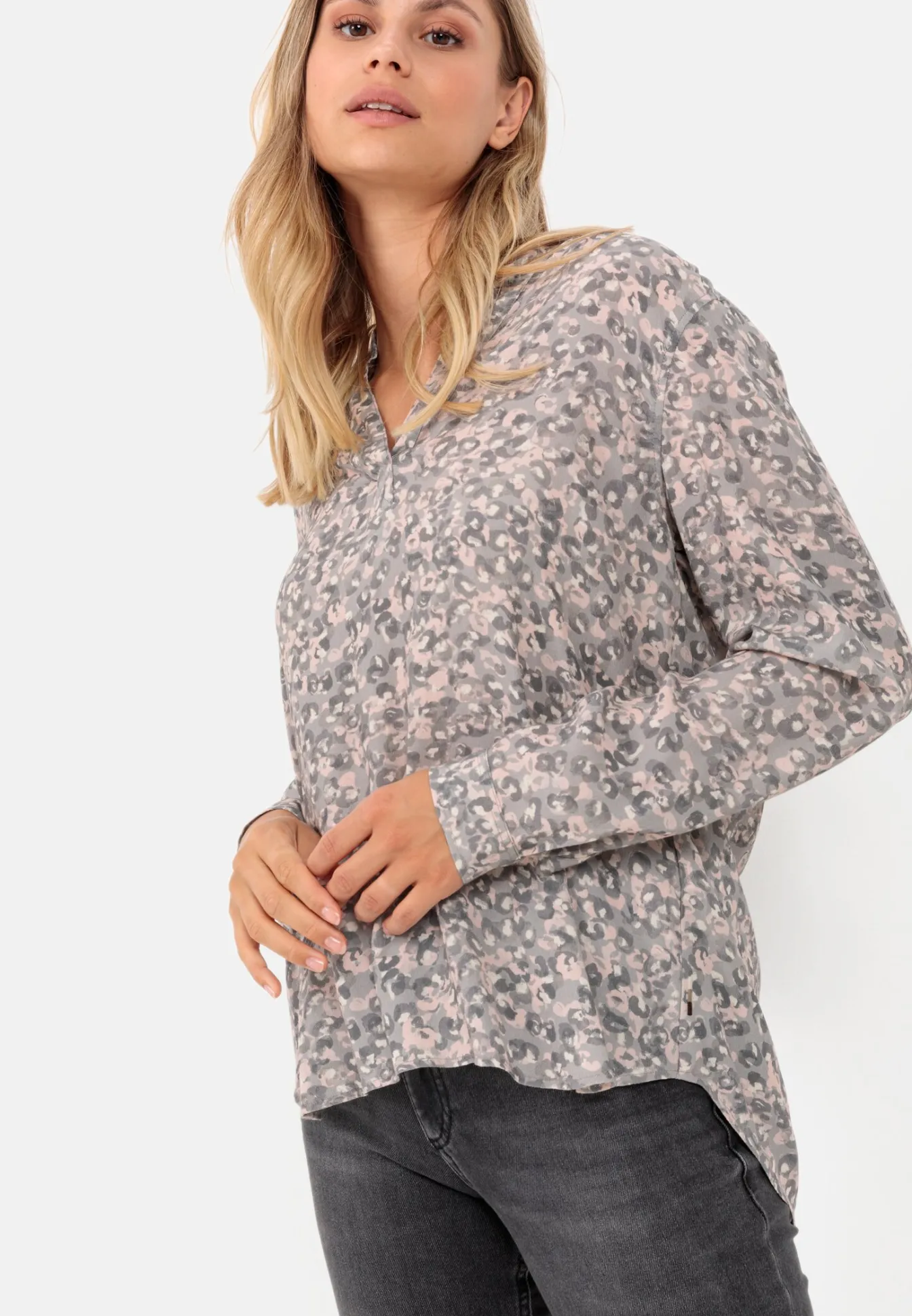 Damen Camel Active Blusen^Schlupfbluse mit Stehkragen