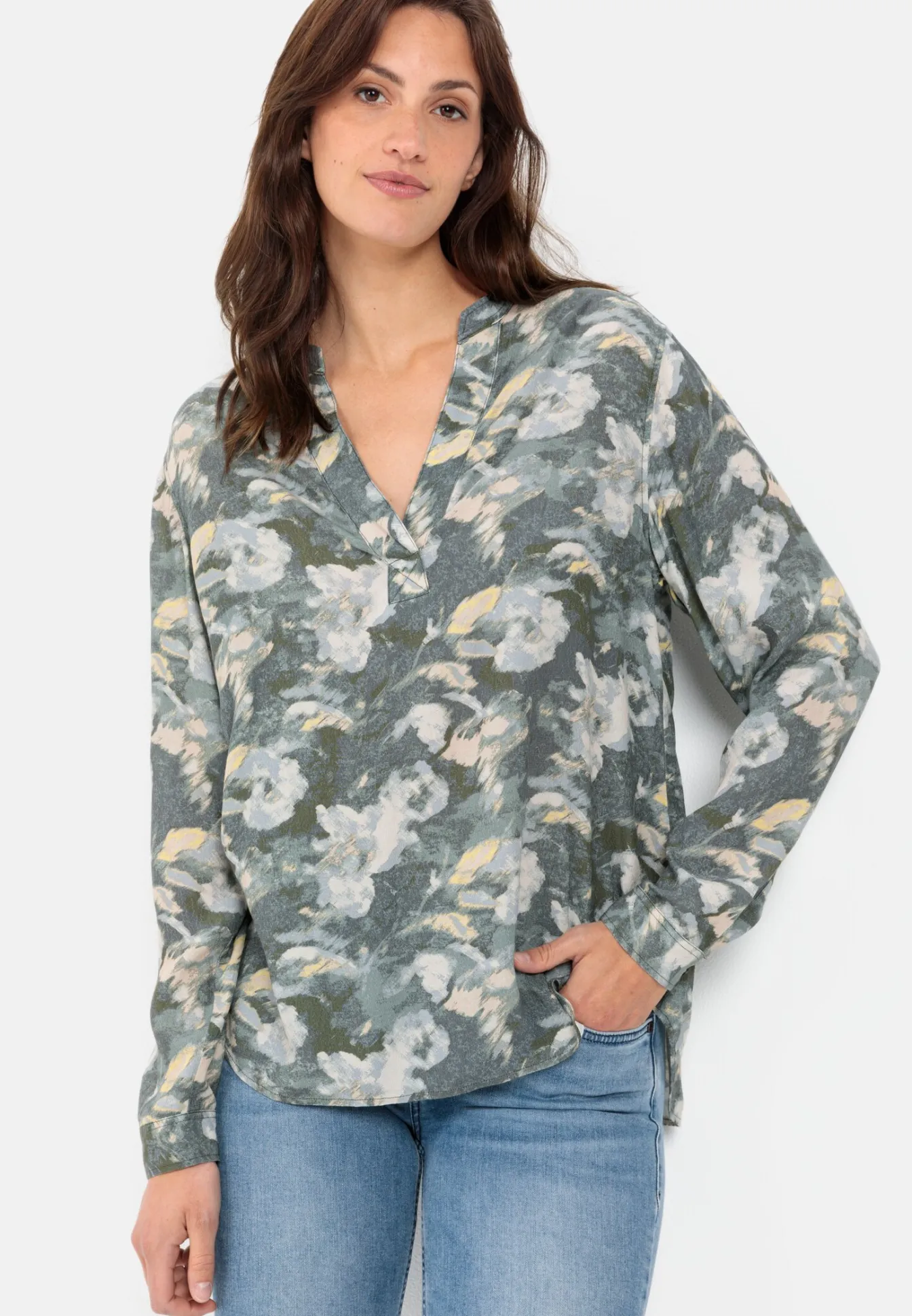 Damen Camel Active Blusen^Schlupfbluse mit Stehkragen