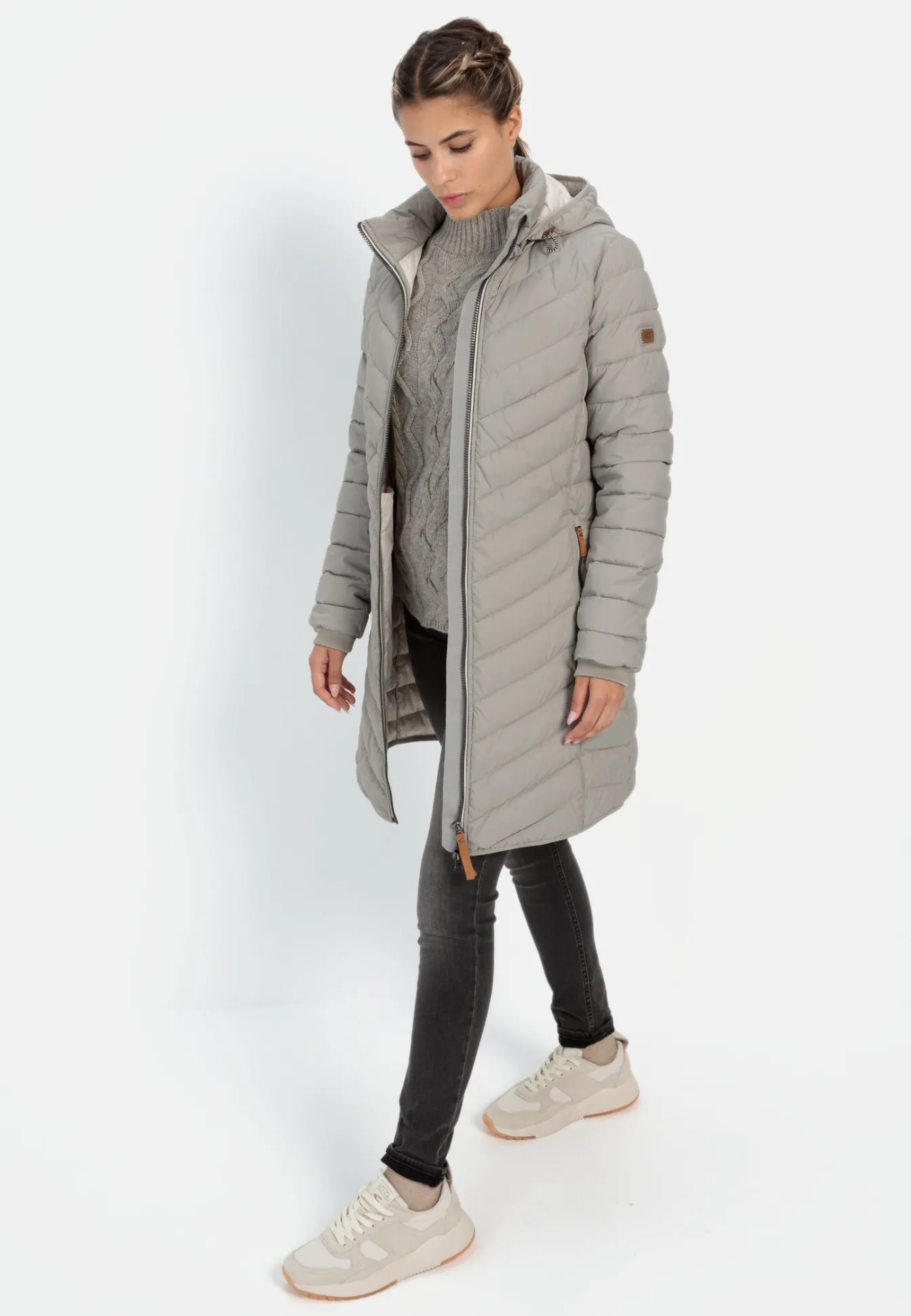 Damen Camel Active Jacken & Westen^Steppmantel mit Fischgrat-Muster