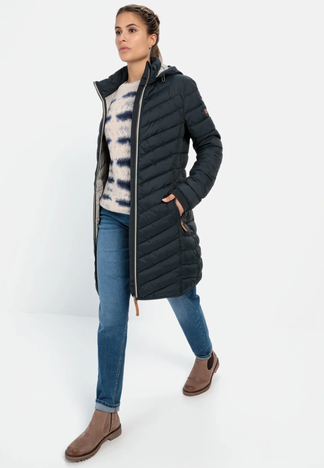 Damen Camel Active Jacken & Westen^Steppmantel mit Fischgrat-Muster