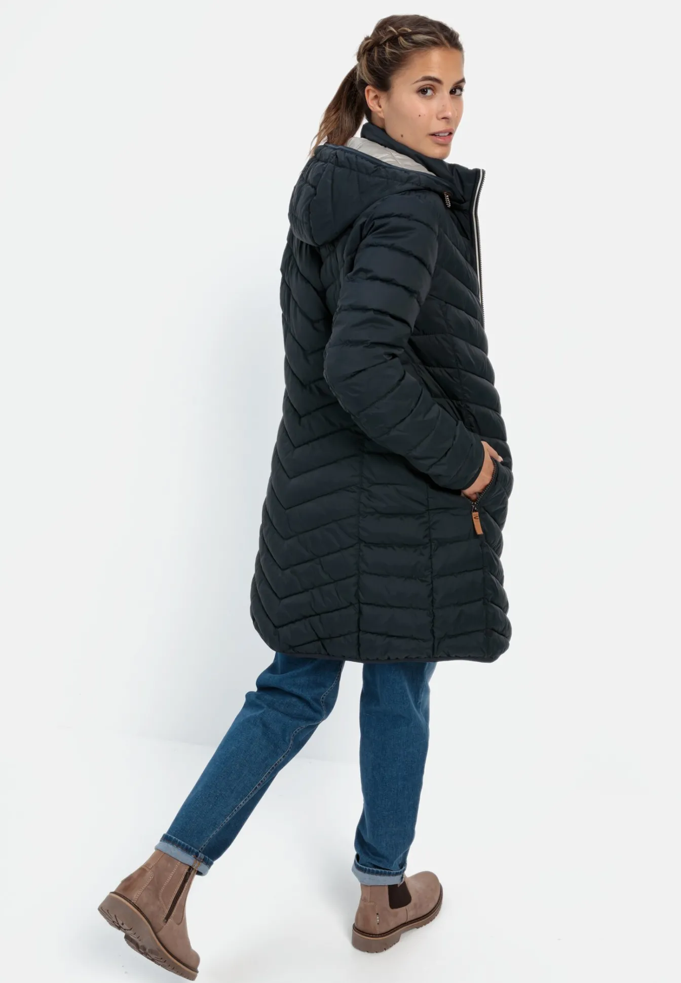 Damen Camel Active Jacken & Westen^Steppmantel mit Fischgrat-Muster