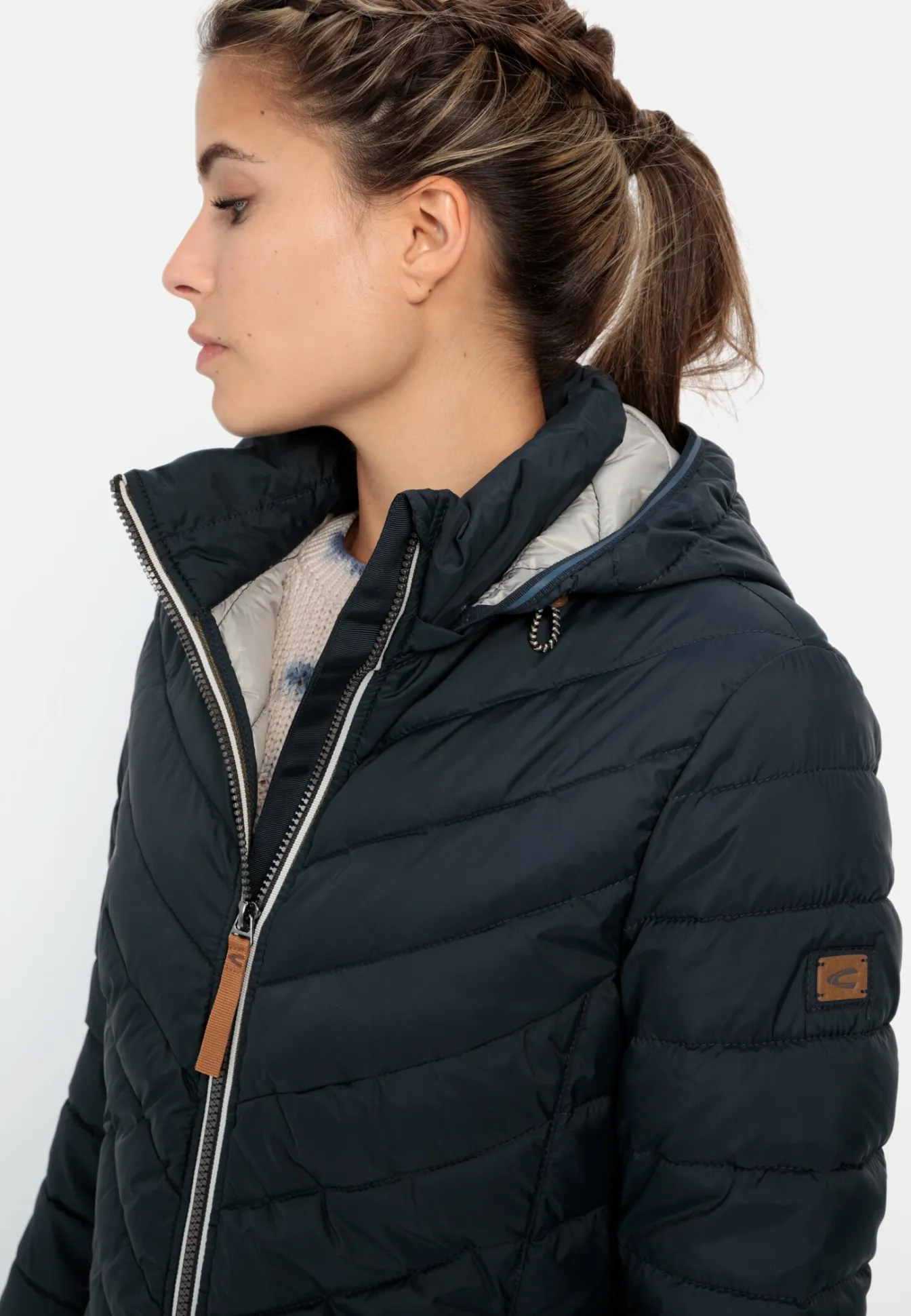 Damen Camel Active Jacken & Westen^Steppmantel mit Fischgrat-Muster