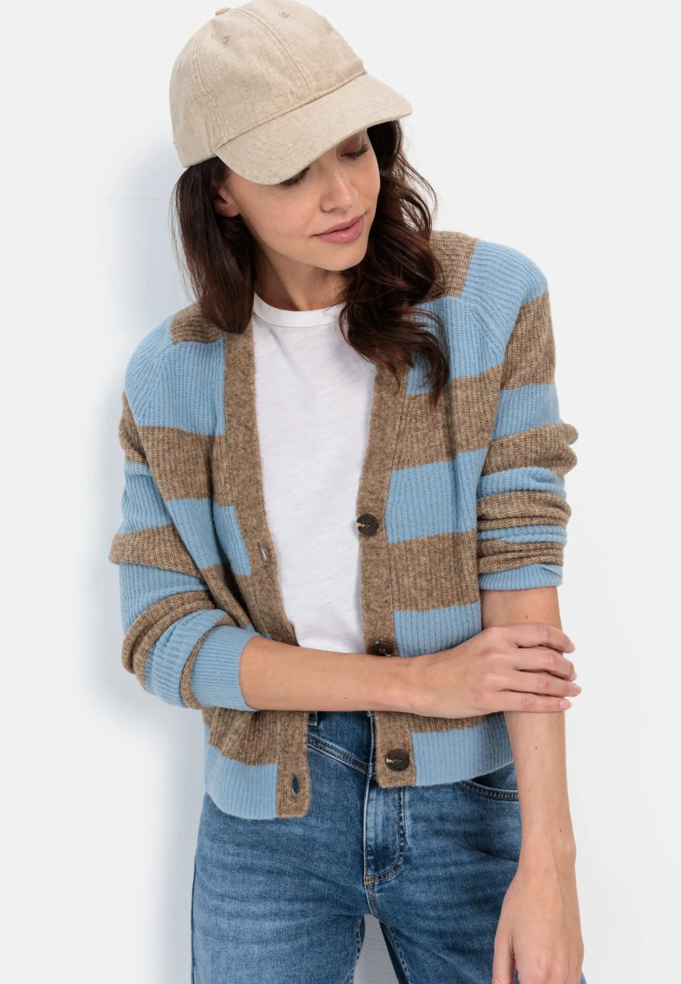 Damen Camel Active Pullover & Cardigans^Strickcardigan mit Streifenmuster