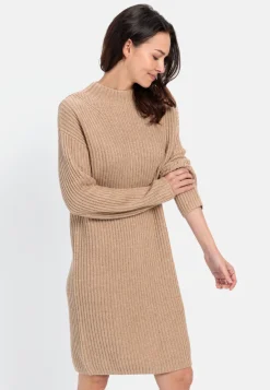 Damen Camel Active Kleider^Strickkleid mit Stehkragen