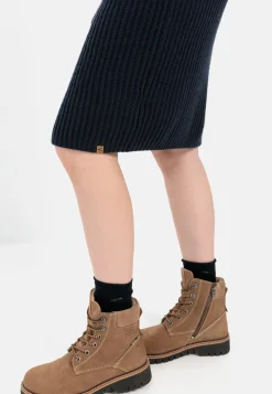 Damen Camel Active Kleider^Strickkleid mit Stehkragen