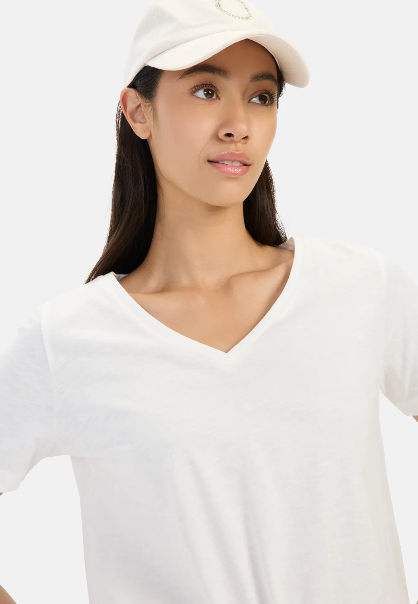 Damen Camel Active T-Shirts & Polos^T-Shirt mit V-Ausschnitt aus reiner Baumwolle