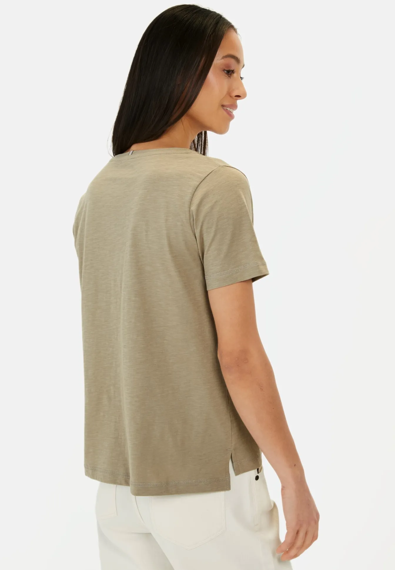 Damen Camel Active T-Shirts & Polos^T-Shirt mit V-Ausschnitt aus reiner Baumwolle