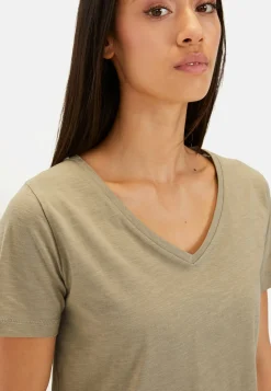 Damen Camel Active T-Shirts & Polos^T-Shirt mit V-Ausschnitt aus reiner Baumwolle