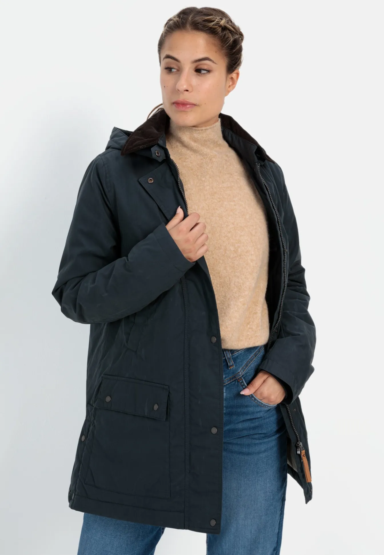 Damen Camel Active Jacken & Westen^Wachsjacke mit abnehmbarer Kapuze