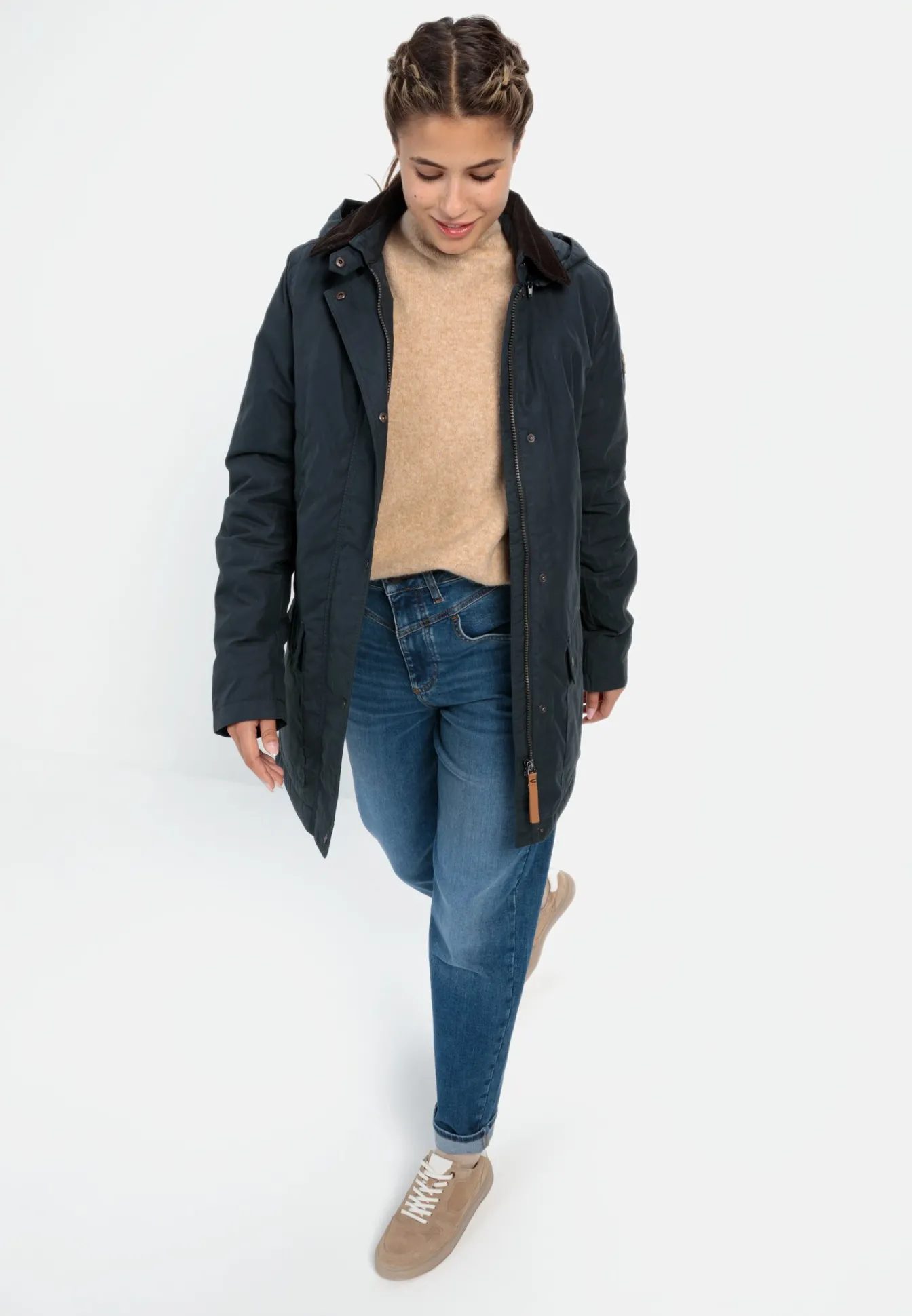 Damen Camel Active Jacken & Westen^Wachsjacke mit abnehmbarer Kapuze